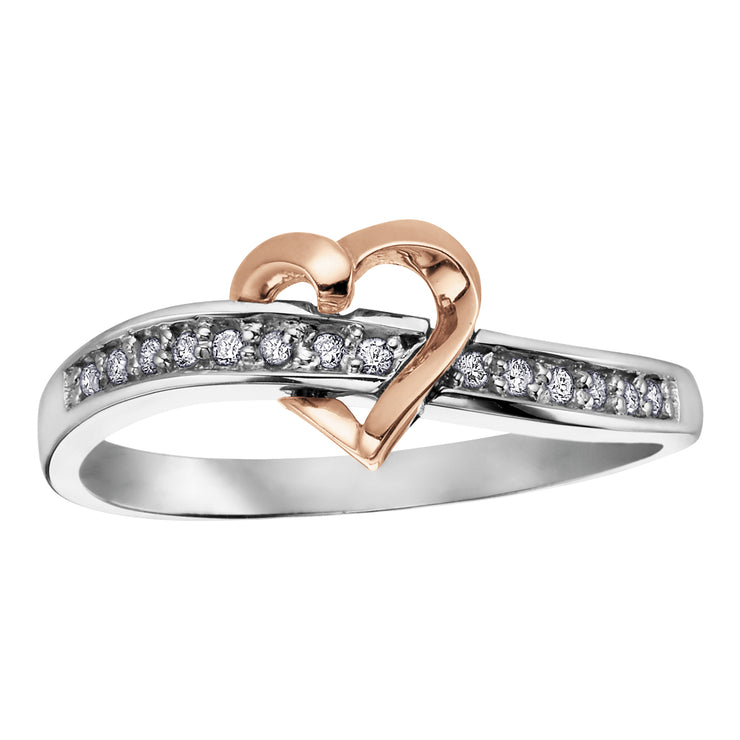 Rose And White Gold Diamond Heart Ring