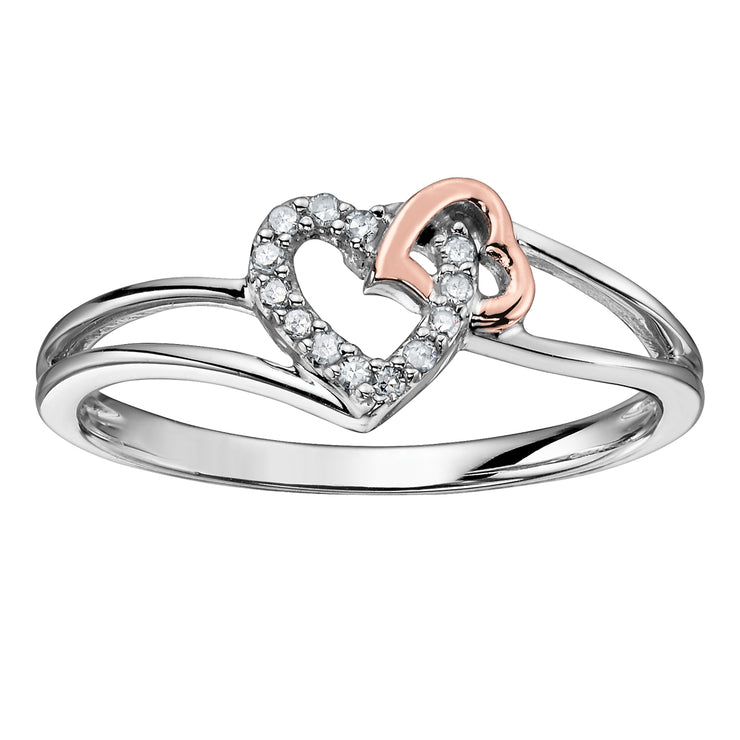 White And Rose Gold Diamond Heart Ring