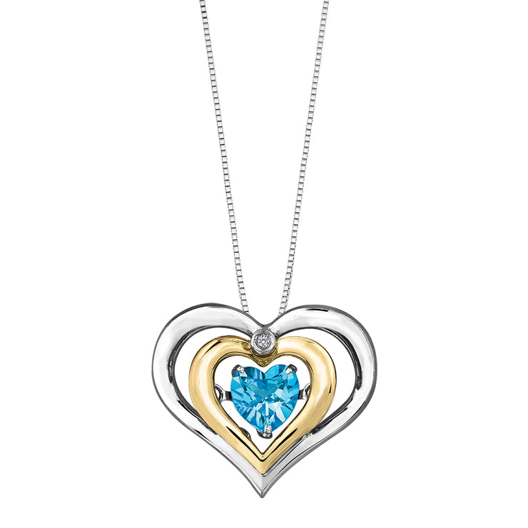 Yellow Gold And Silver Blue Topaz Pendant