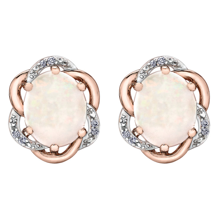 Rose And White Gold Opal Earrings