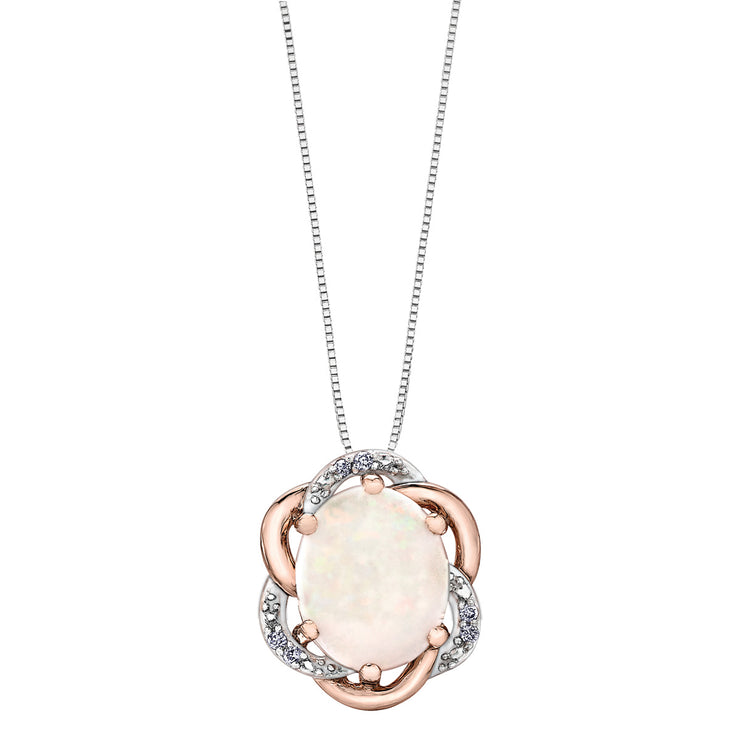 Rose And White Gold Opal Necklace