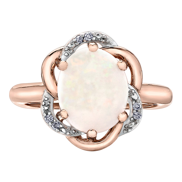 Rose And White Gold Ring With Opal And Diamonds