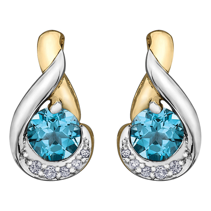 White And Yellow Gold Blue Topaz Earrings