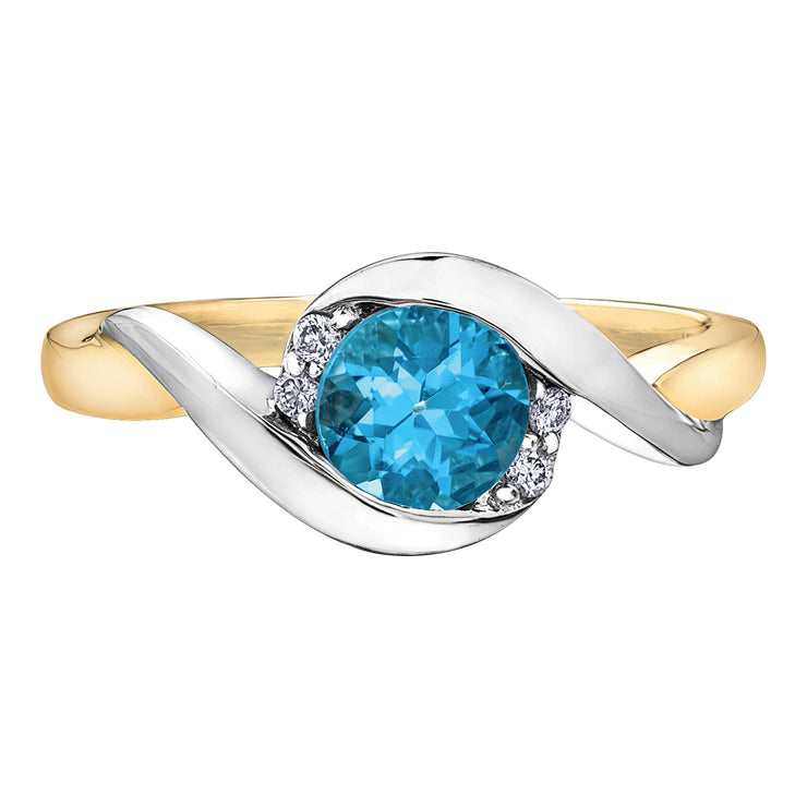 Yellow And White Gold Blue Topaz Ring