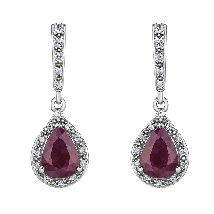 White Gold Ruby And Diamond Earrings