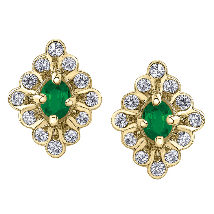 Yellow Gold Diamond And Emerald Earrings