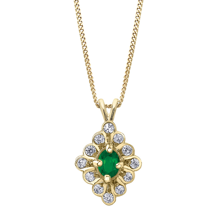 Yellow Gold Diamond And Emerald Pendant