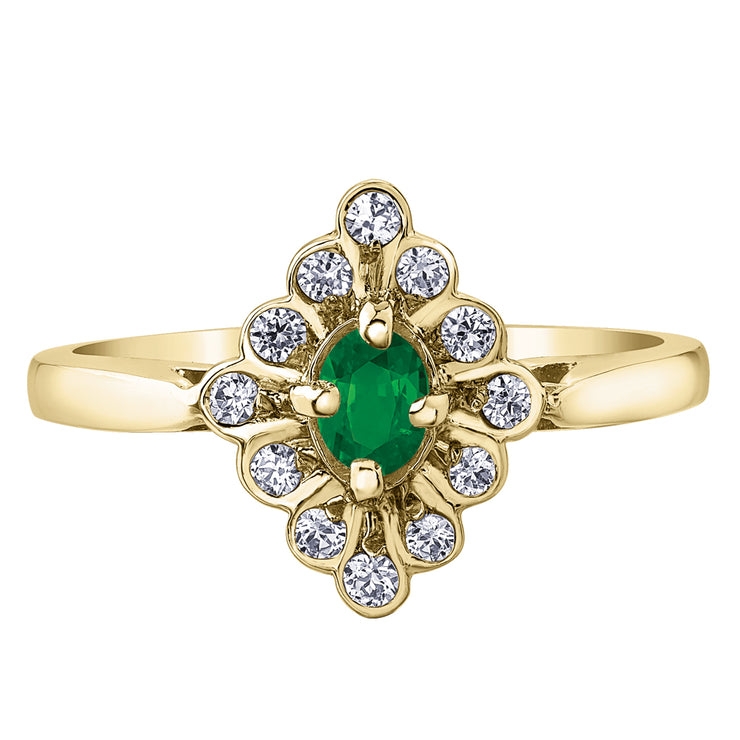 Yellow Gold Diamond And Emerald Ring