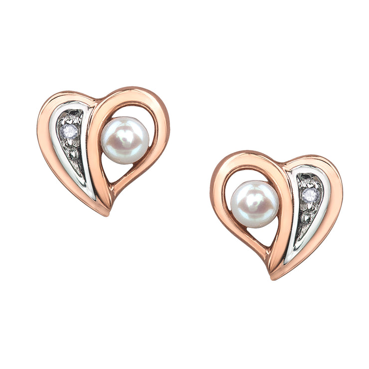 Rose Gold Pearl And Diamond Earrings