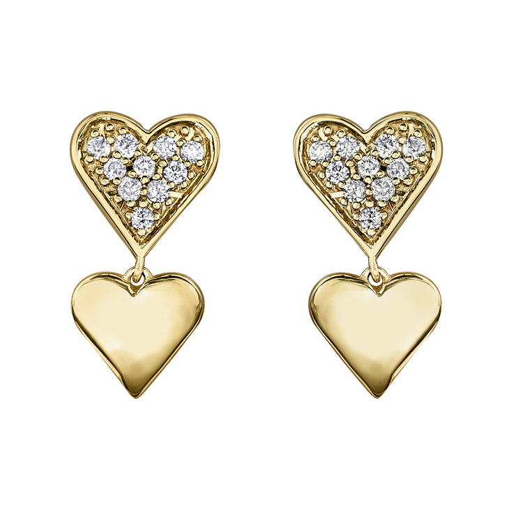 Yellow Gold Diamond Heart Dangle Earrings