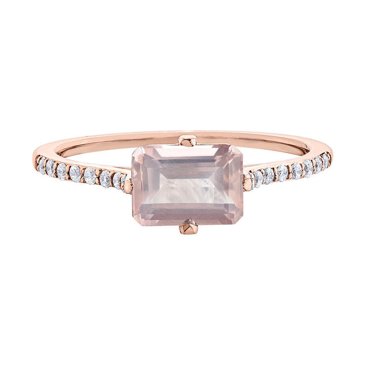 Rose Gold Diamond And Rose Quartz Ring