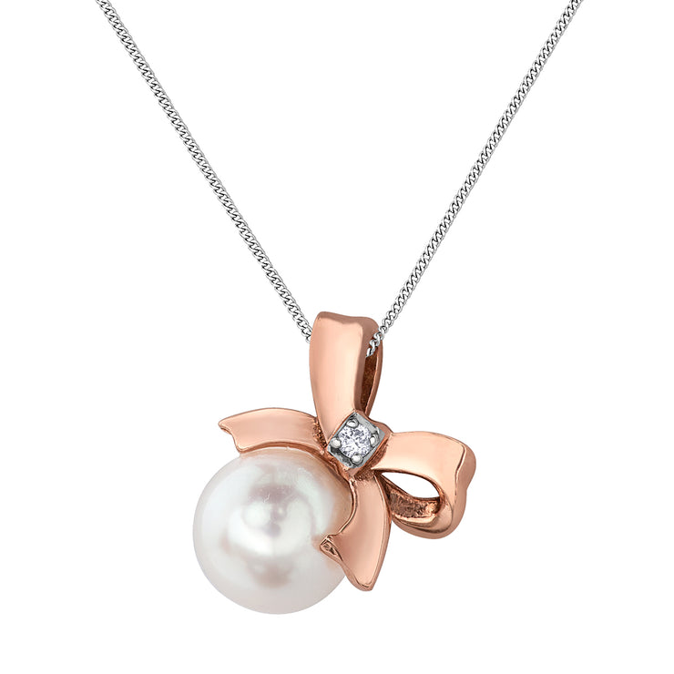 Rose Gold Pearl Bow Necklace