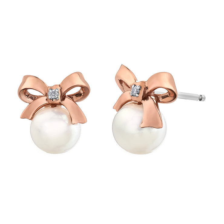 Rose And White Gold Pearl Stud Earrings