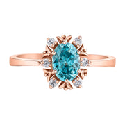 Rose Gold Blue Topaz And Diamond Ring