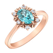 Rose Gold Blue Topaz And Diamond Ring