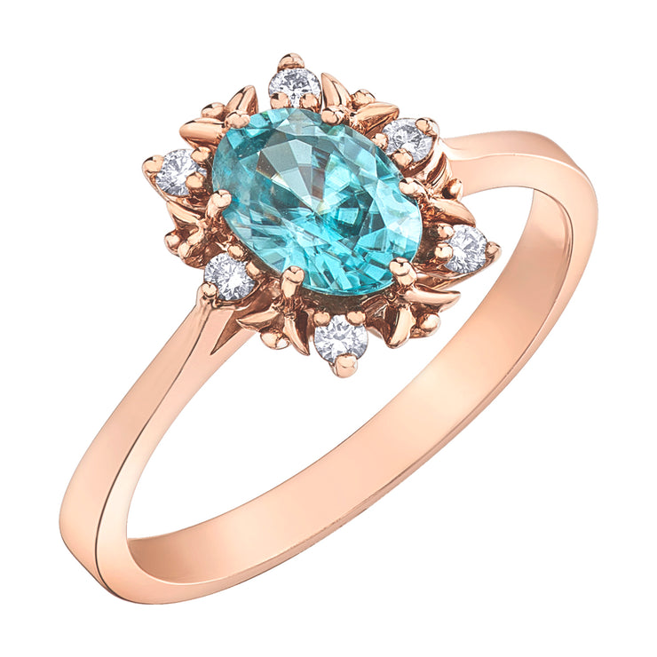 Rose Gold Blue Topaz And Diamond Ring