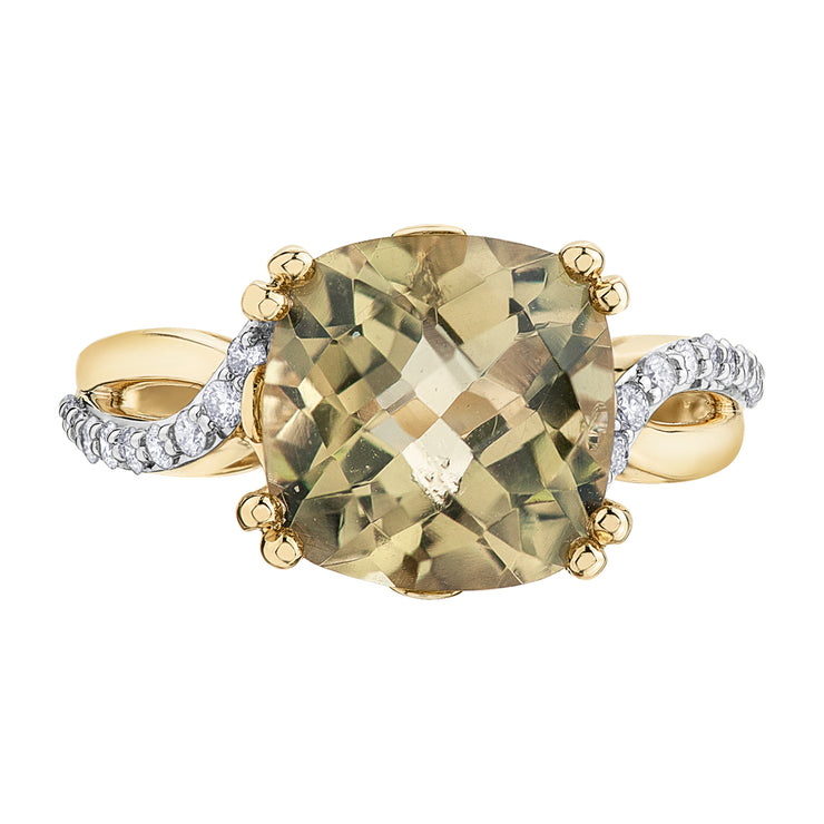 Yellow Gold Diamond And Quartz Ring