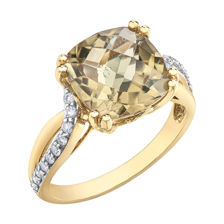 Yellow Gold Diamond And Quartz Ring