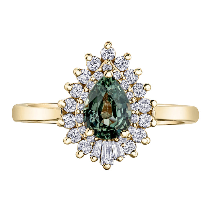 Yellow Gold Green Sapphire Diamond Ring