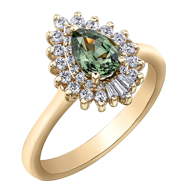 Yellow Gold Green Sapphire Diamond Ring