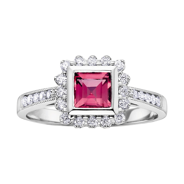 White Gold Diamond And Pink Topaz Ring