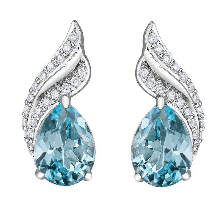 White Gold Blue Topaz And Diamond Earrings