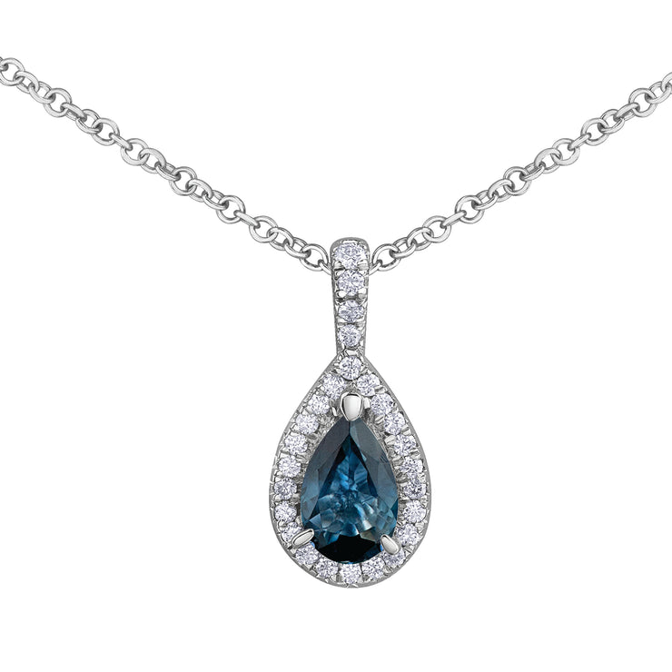 White Gold Sapphire And Diamond Pendant