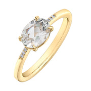 Yellow Gold White Topaz And Diamond Ring