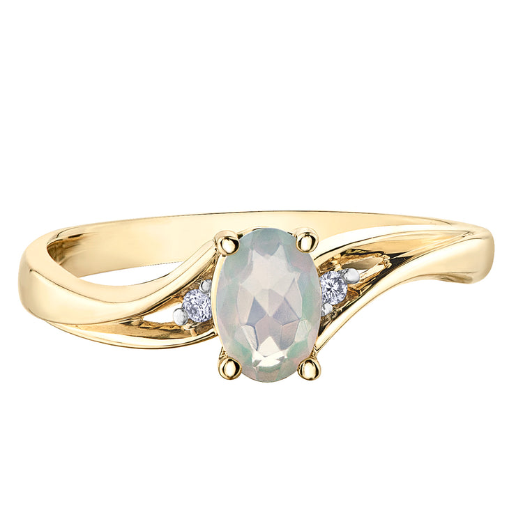 Yellow Gold Opal And Diamond Ring