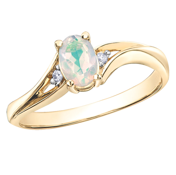 Yellow Gold Opal And Diamond Ring