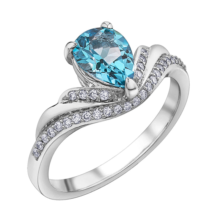 White Gold Blue Topaz And Diamond Ring
