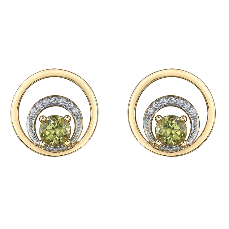 Yellow Gold Diamond And Peridot Earrings