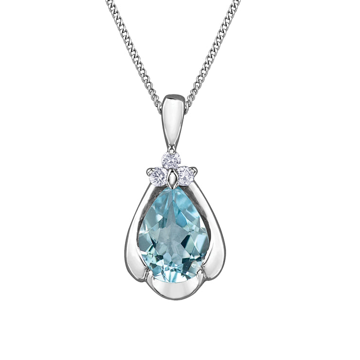 White Gold Aquamarine And Diamond Pendant