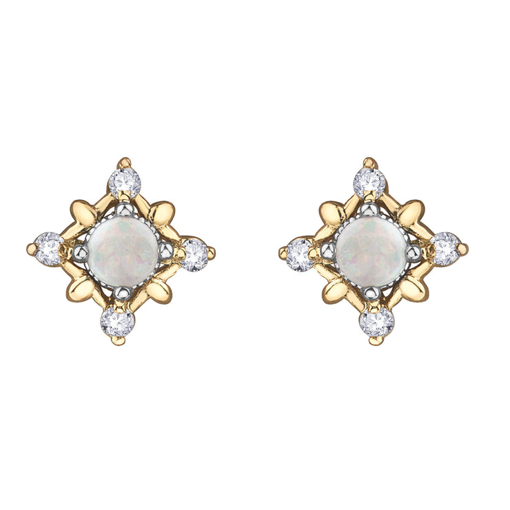 Yellow And White Gold Opal And Diamond Earrings