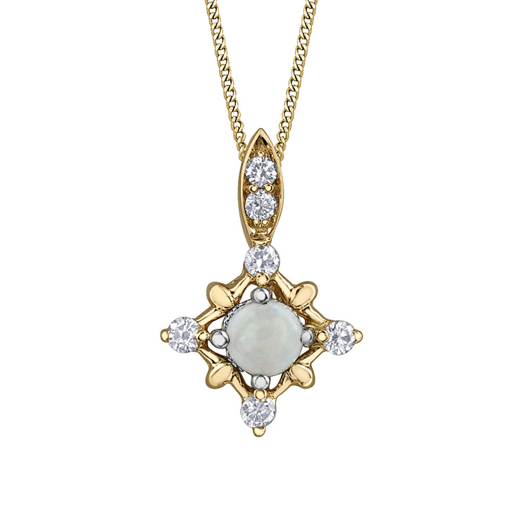 Yellow And White Gold Opal And Diamond Pendant