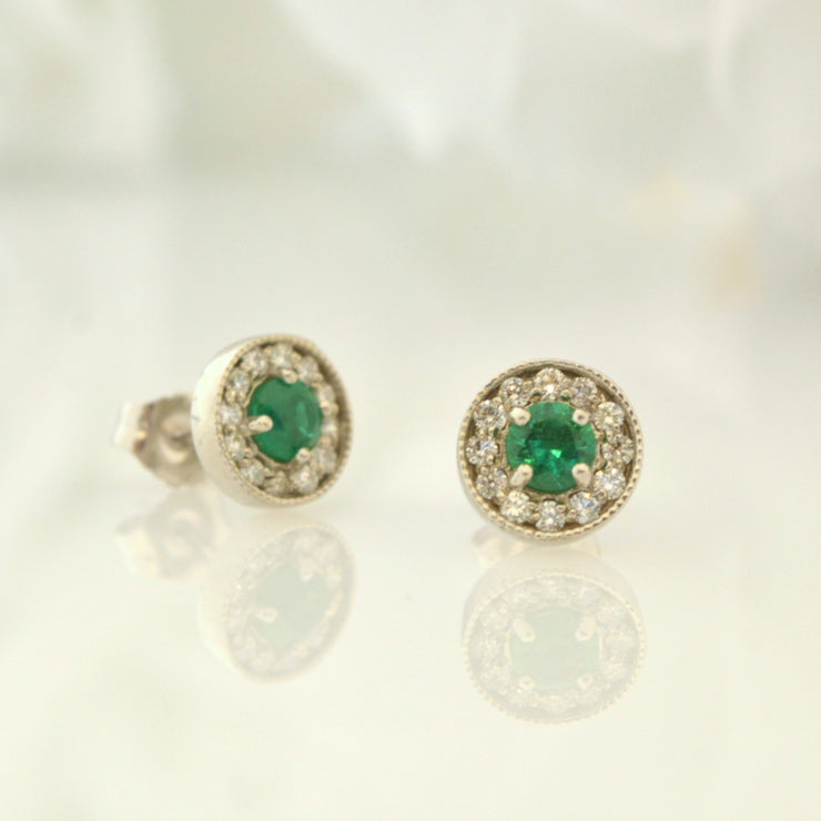 14Kt White Gold Emerald and Diamond Earrings