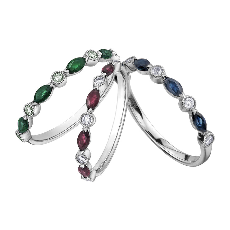 White Gold Emerald, Ruby Or Sapphire Band