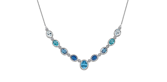 White Gold Blue Gradient Necklace With Diamonds
