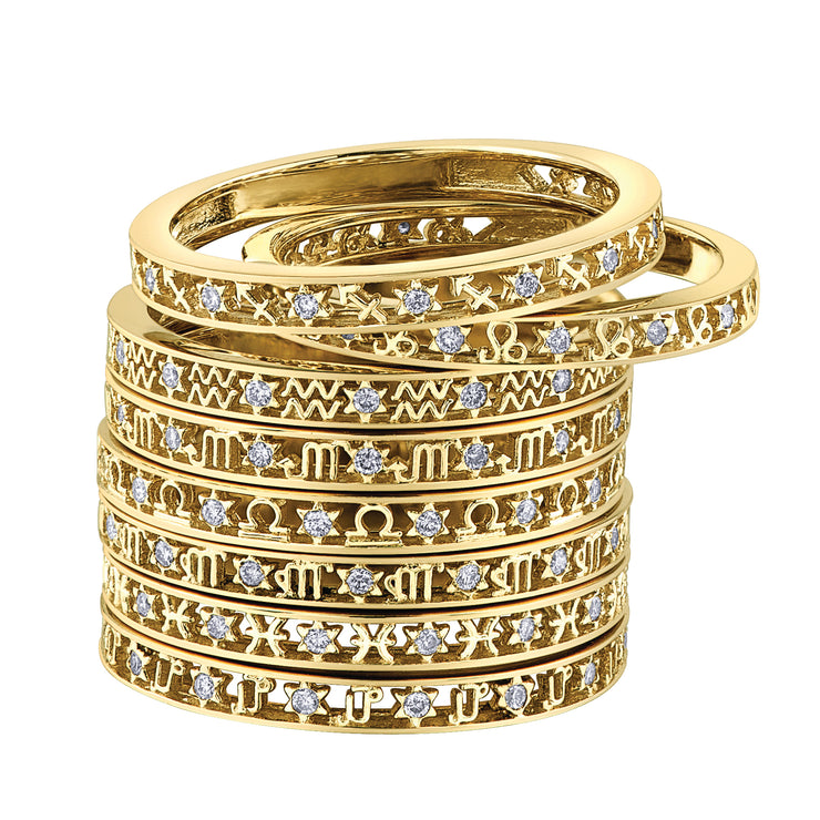 Yellow Gold Diamond Zodiac Rings