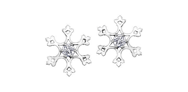 Maple Leaf Diamonds White Gold Snowflake Studs