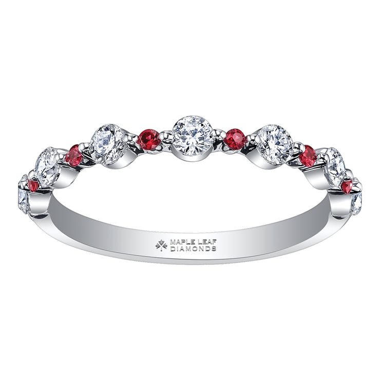 Maple Leaf Diamonds White Gold Band With Rubies