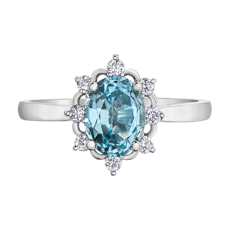 Maple Leaf Diamonds White Gold Aquamarine Ring