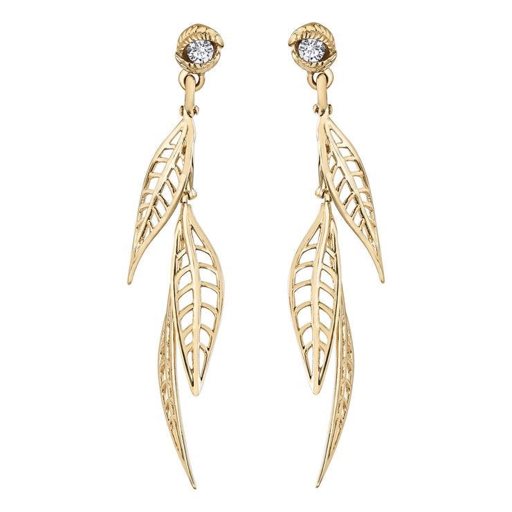 Maple Leaf Diamond Yellow Gold Earrings