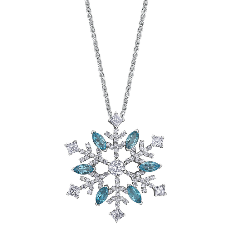 Maple Leaf Diamonds Blue Topaz Necklace
