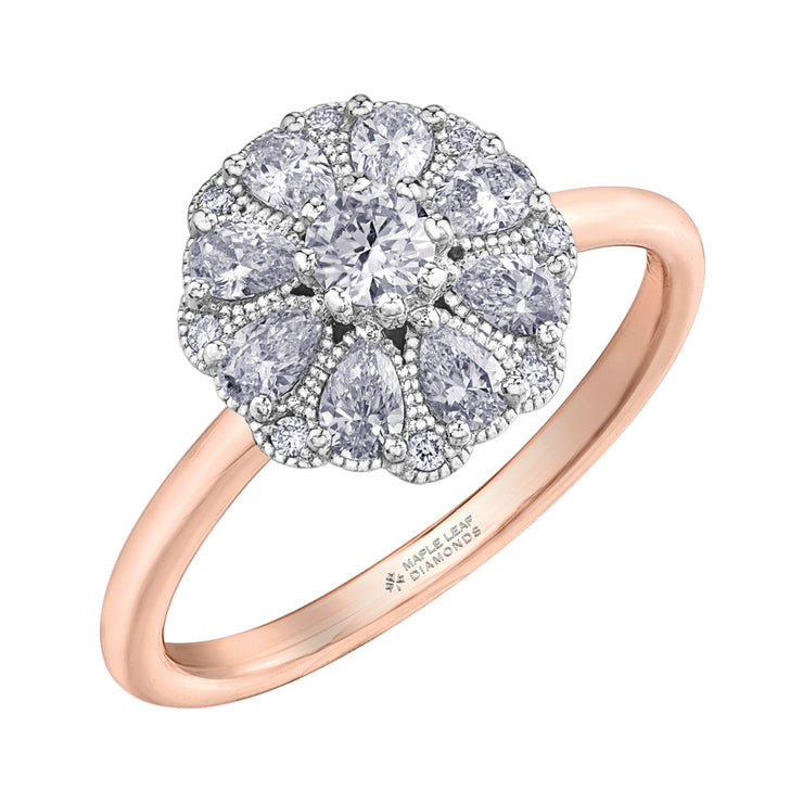 Maple Leaf Diamonds Rose And White Gold Ring