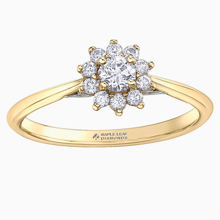 Maple Leaf Diamonds Yellow And White Gold Ring