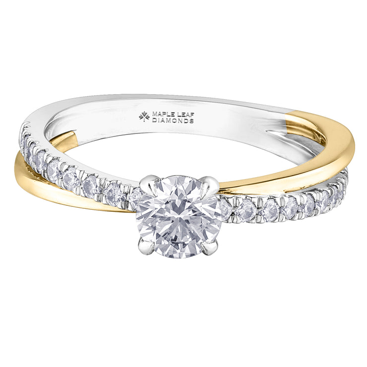 Maple Leaf Diamonds White And Yellow Gold Ring