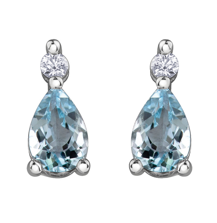 White Gold Diamond And Aquamarine Earrings