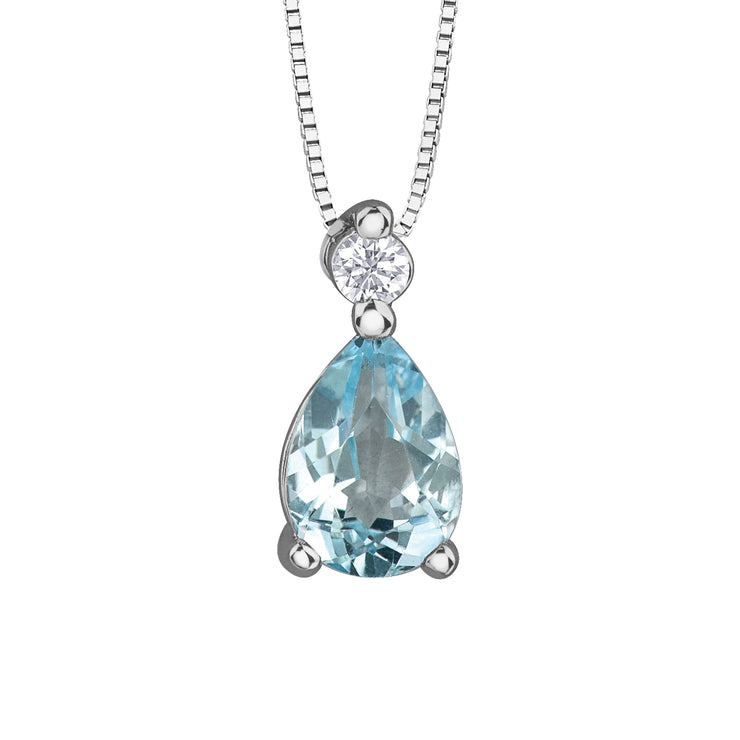 White Gold Diamond And Aquamarine Pendant