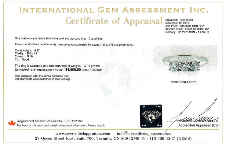 14Kt White Gold Three Stone White Gold Ring